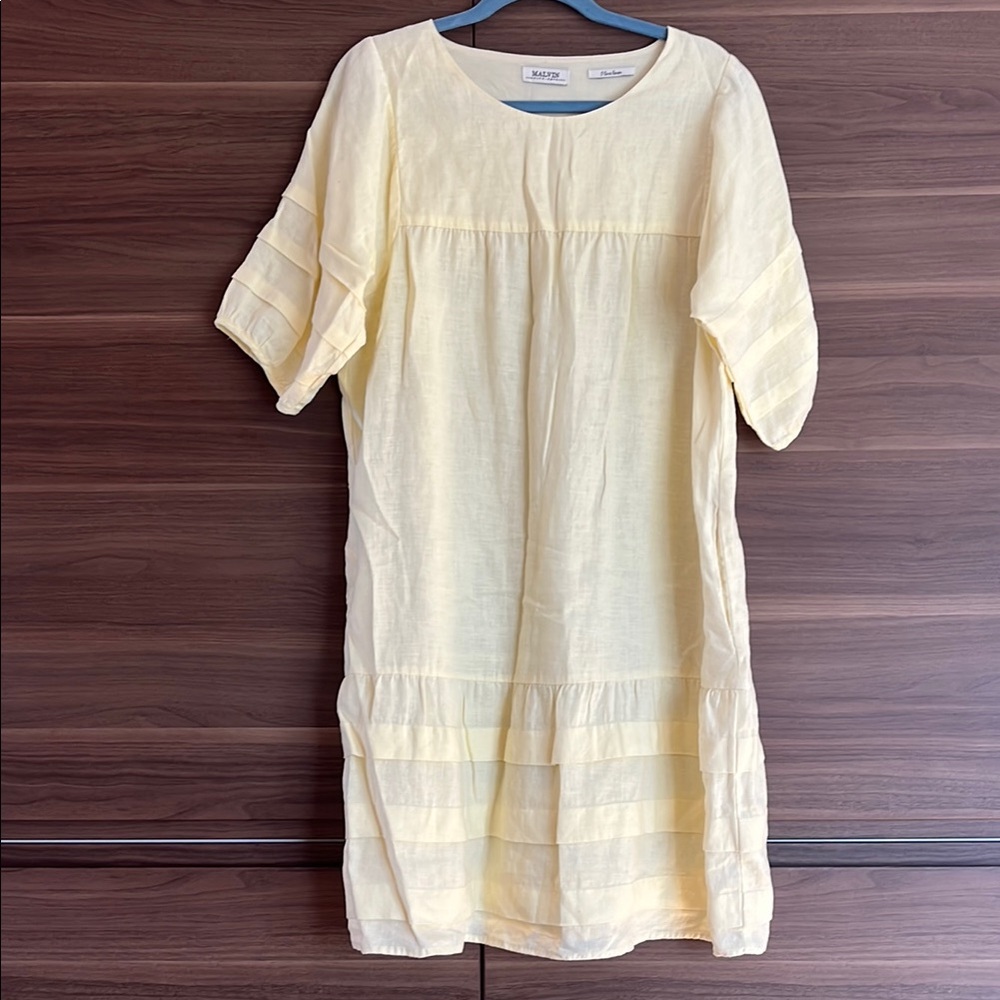 Malvin (Germany) pale yellow linen dress Size Euro 38 EUC, has pockets!